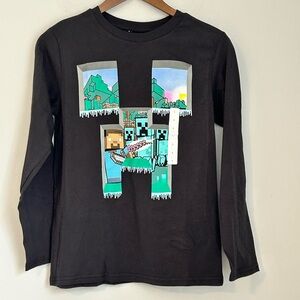 Minecraft Creeper Graphic Long Sleeve Tee Boys Size L (10/12) Black Mad Engine